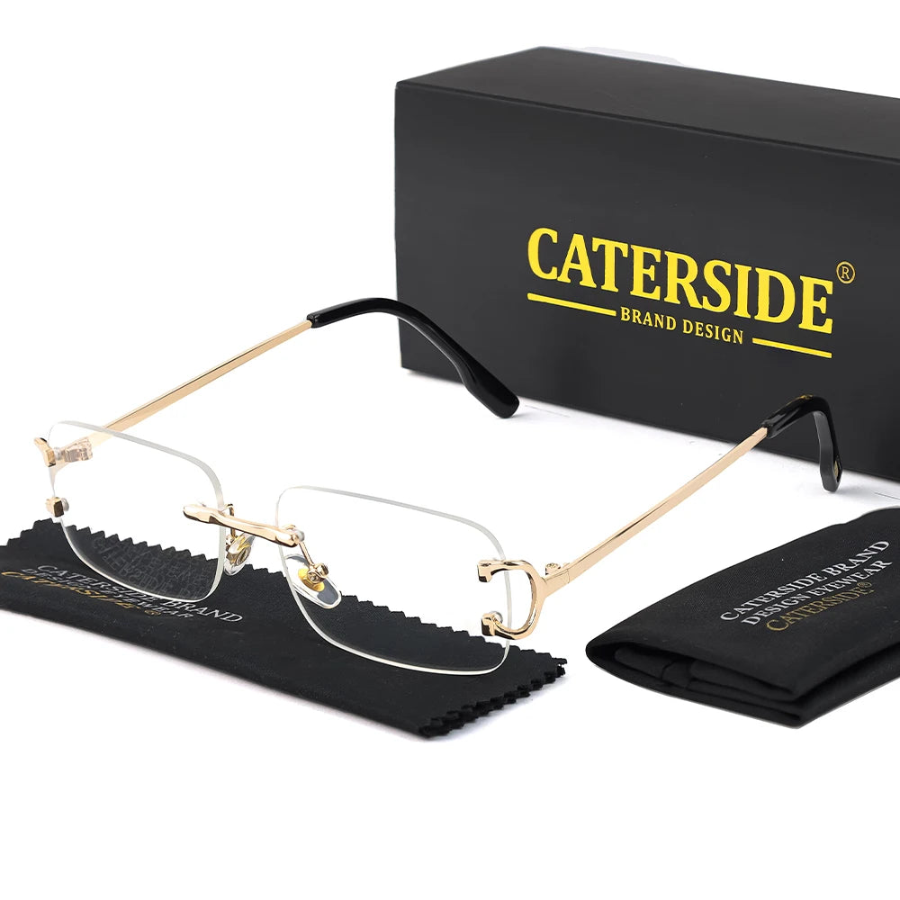 CATERSIDE Men's Rimless Small Frame Sunglasses Brand Design Metal Fashion Sun Glasses Women's Decoration Outdoor Eyewear UV400