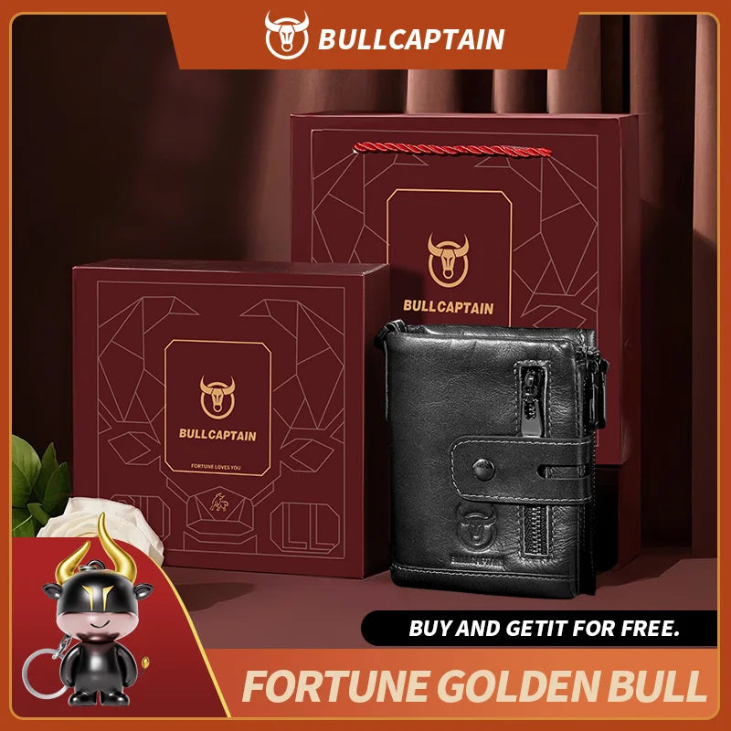 BULLCAPTAIN Gift Box Men's Genuine Leather Wallet Multi-Function RFID Anti-theft Iron Chain Card Bag Comes With Coin Coin Wallet