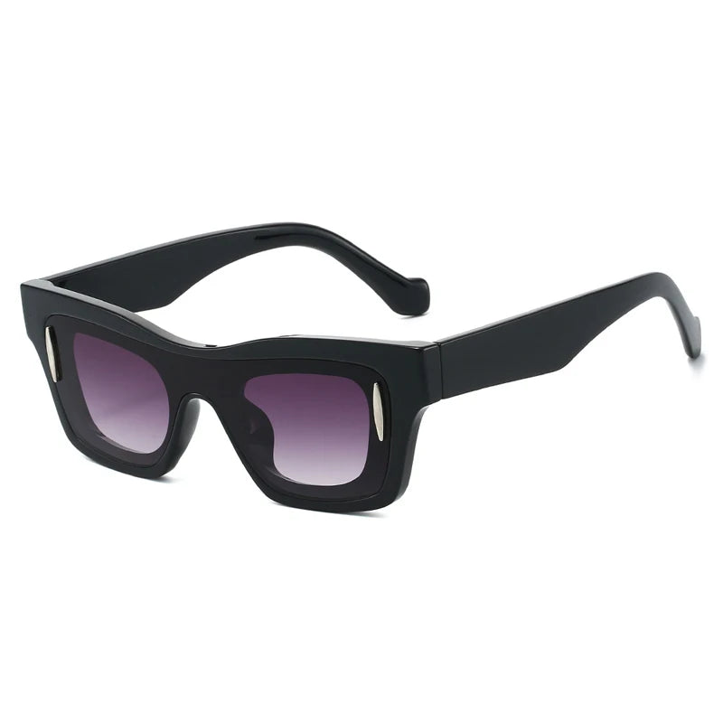 JNPCXI New Fashion Women Square Sunglasses Shades UV400 Black Tea Retro Rivets Double Color Men Sun Glasses