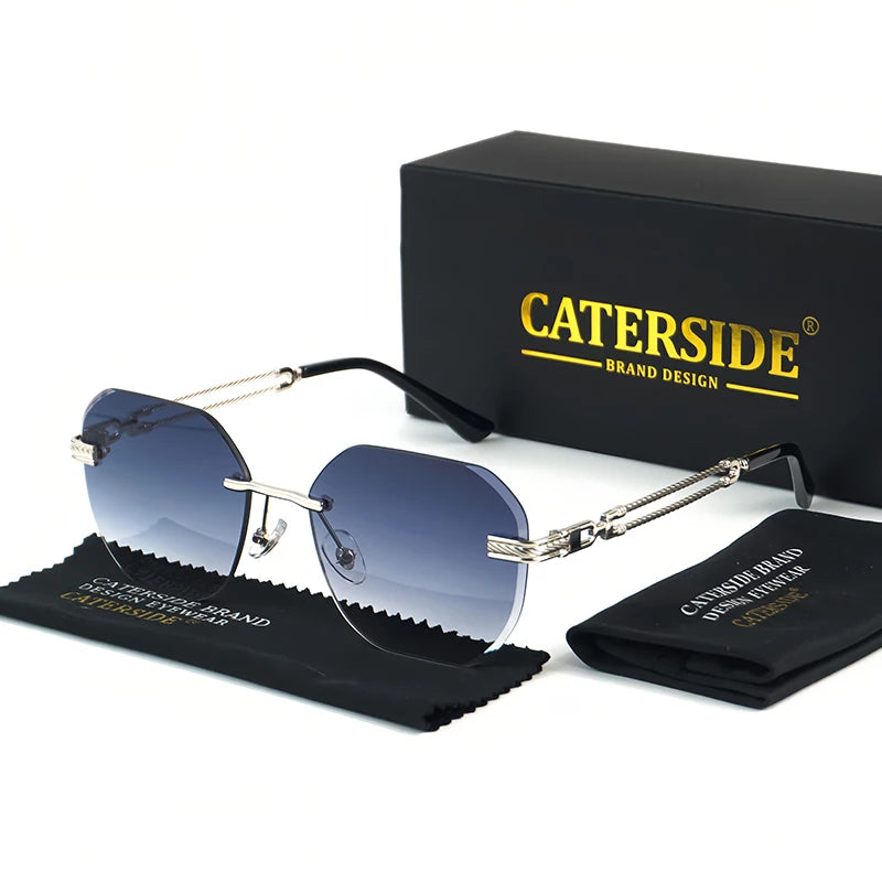 CATERSIDE Pilot Rimless Sunglasses Men Polygonal Metal Frame Women Sun Glasses Beach Shopping Gift Party Eyewear Summer Style