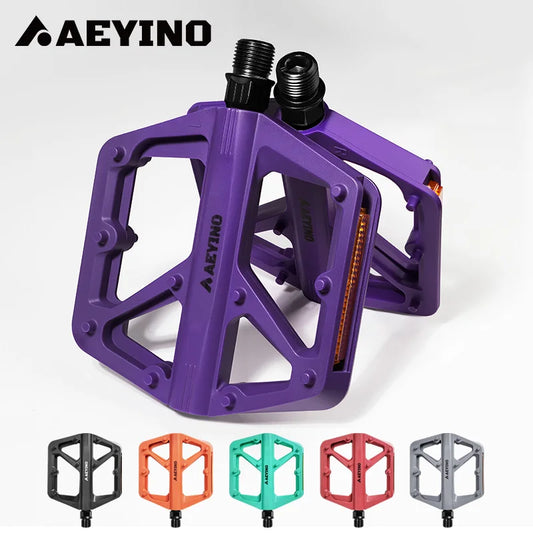 AEYINO MTB Road Bike Pedals Lightweight Bicycle Nylon Pedal Du Bearing Non-Slip Cycling Flat Pedals 9/16 Inch Pedal Bike Parts