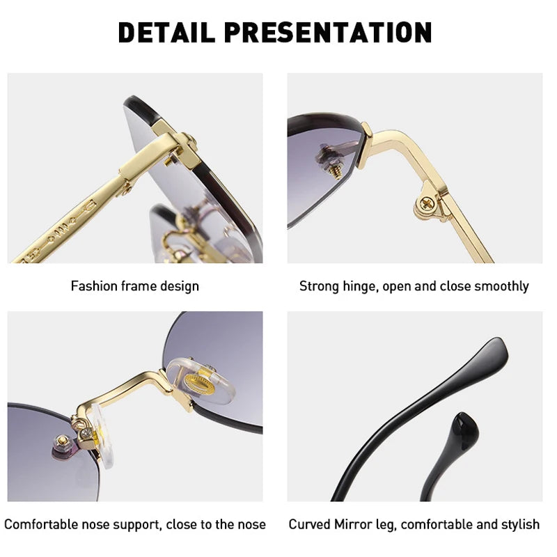 JNPCXI New Rectangle Rimless Sunglasses Retro Punk Gradient Shades UV400