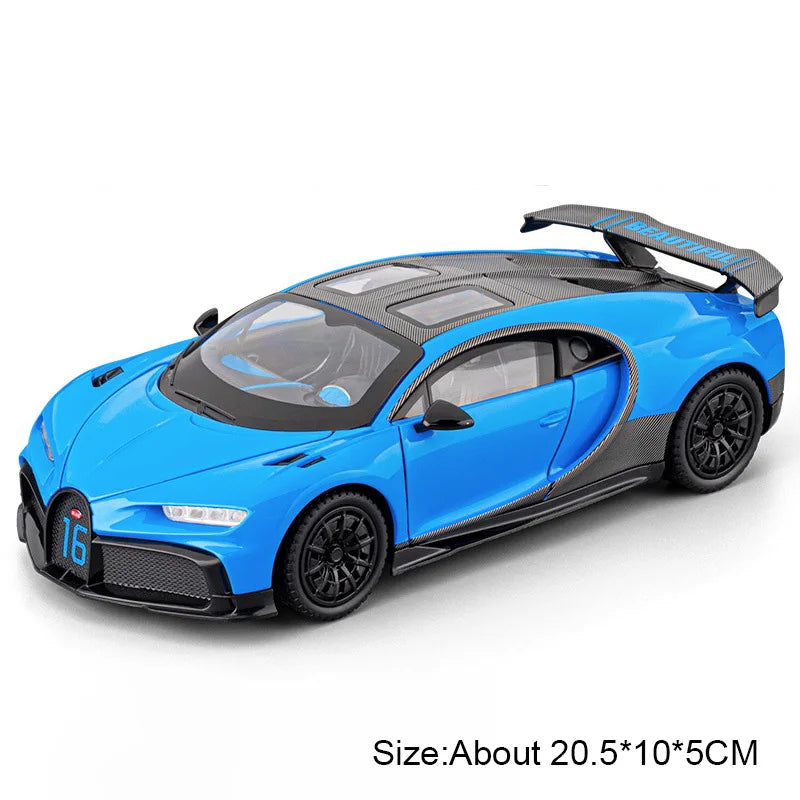 1:24 Chiron Tourbillon Miniature Model Alloy Diecast Car Toy Doors Opened with Sound Light Pull Back Sportscar Festival Surprise