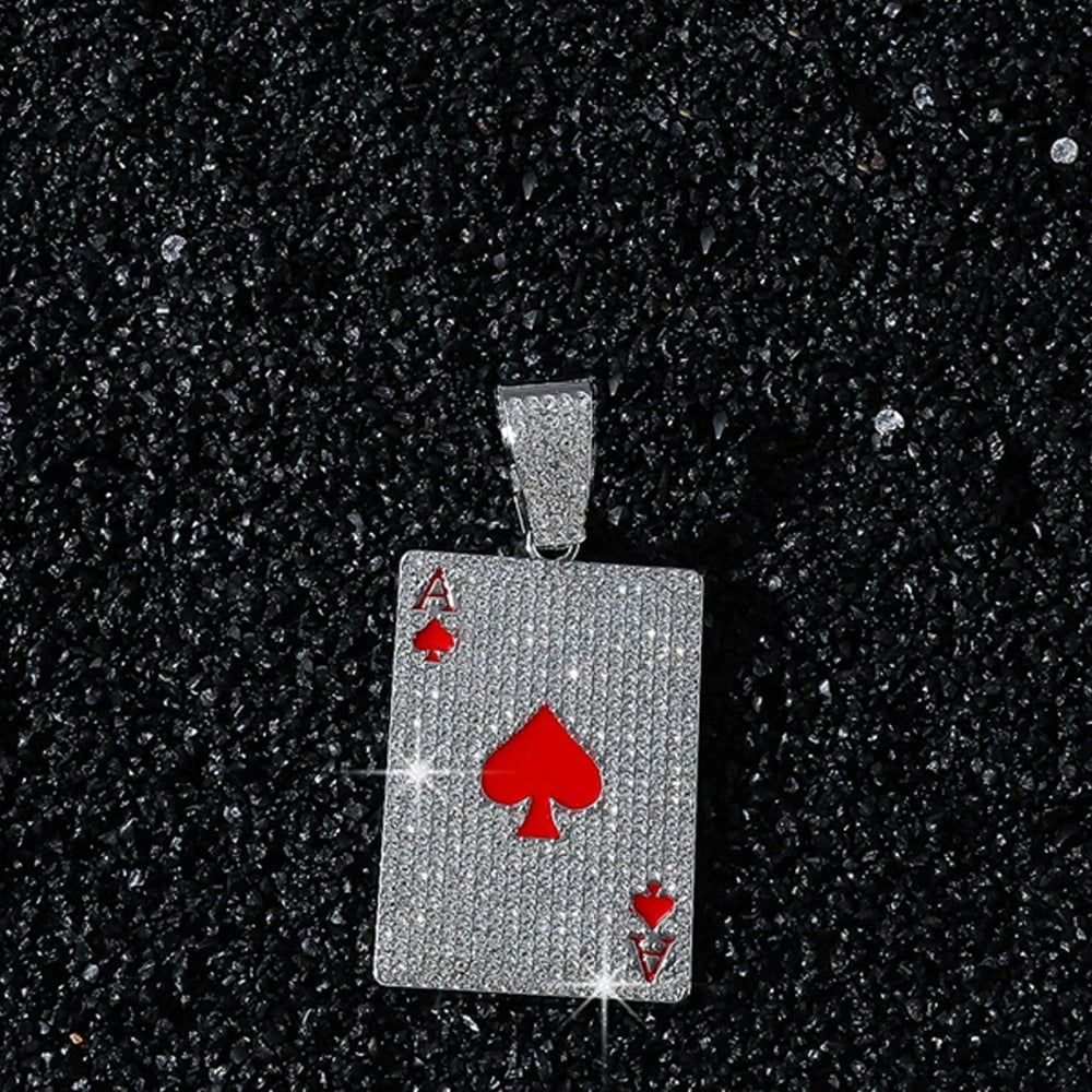 Men Women Hip Hop Poker Pendant Necklace with 13mm Cuban Chain Hiphop Iced Out Red Peach A Necklaces Fashion Punk Jewelry Gifts