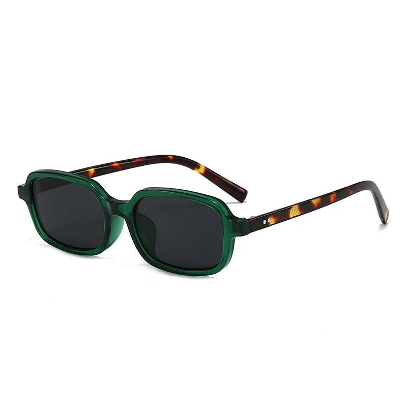 JNPCXI New Small Rectangle Sunglasses Women Fashion Leopard Champagne Color Shades UV400 Retro Men Trending Rivets Sun Glasses