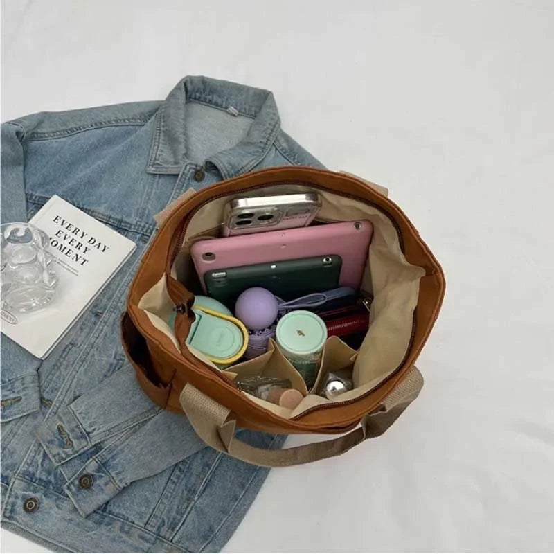 Large Capacity Lightweight Canvas Bag New Waterproof Solid Color Tote Bags Canvas Handbag Shoulder Bag for Work School Travel