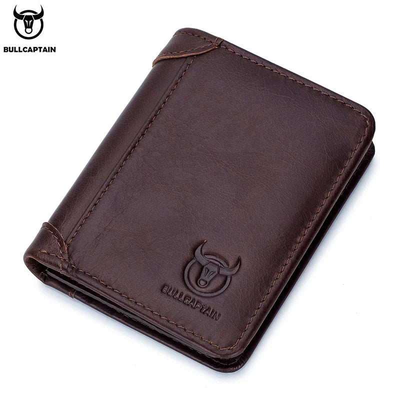 BULLCAPTAIN 2021 New Genuine Leather Man Wallet Small Mini Card Holder Male Purse Pocket RFID Wallet Coin High Quality