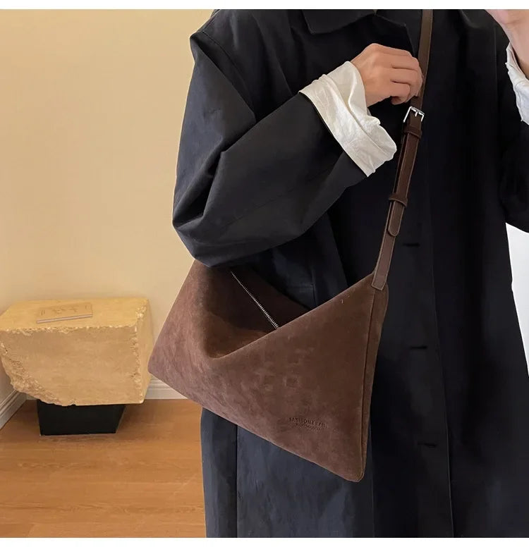 Women's Slouchy Vintage Frosted Suede Shoulder Underarm Bag Simple Tote Bag