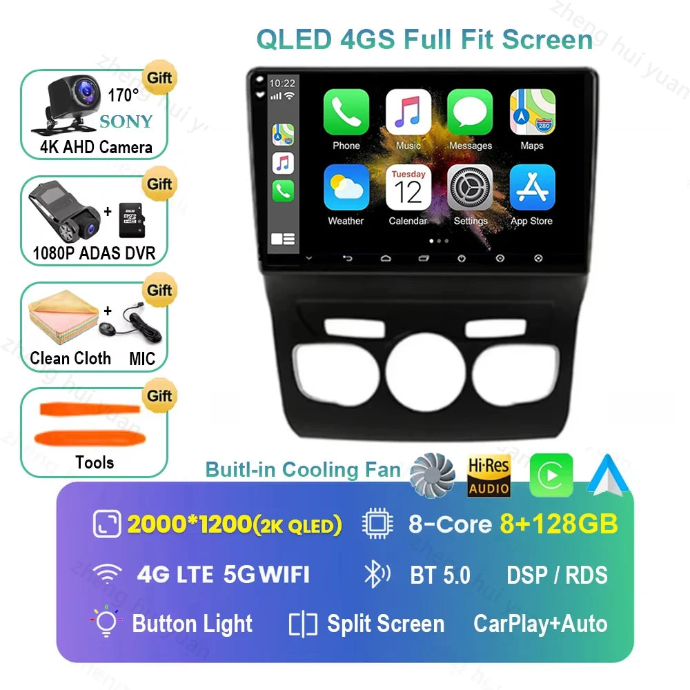 For Citroen C4 C4L DS4 2013 2014 2015 - 2017 Android 16 GPS WIFI 4G Carplay&Auto Car Radio Navigation QLED Multimedia Stereo Pla