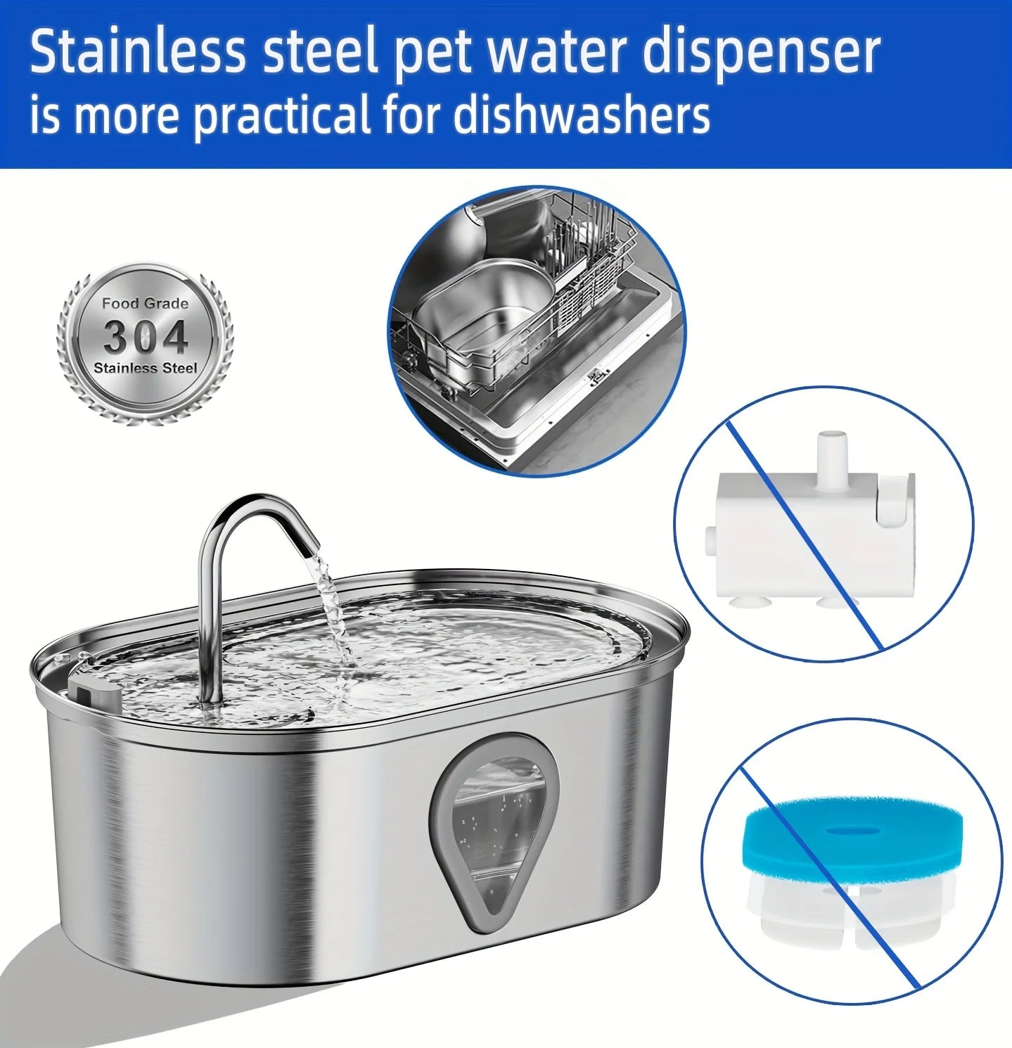 3.5L large pet water dispenser stainless steel cat water fountain w/LED Lighting