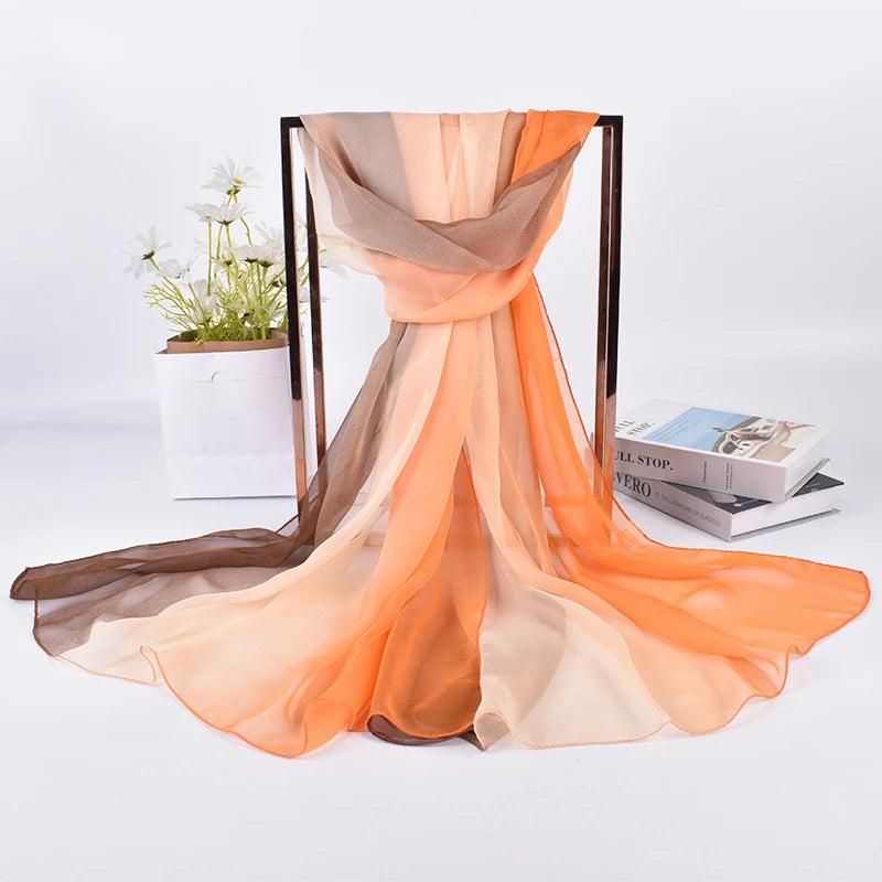 2023 Spring/Summer New Three Color Gradient Silk Scarf 75 * 180 Georgette Long Scarf