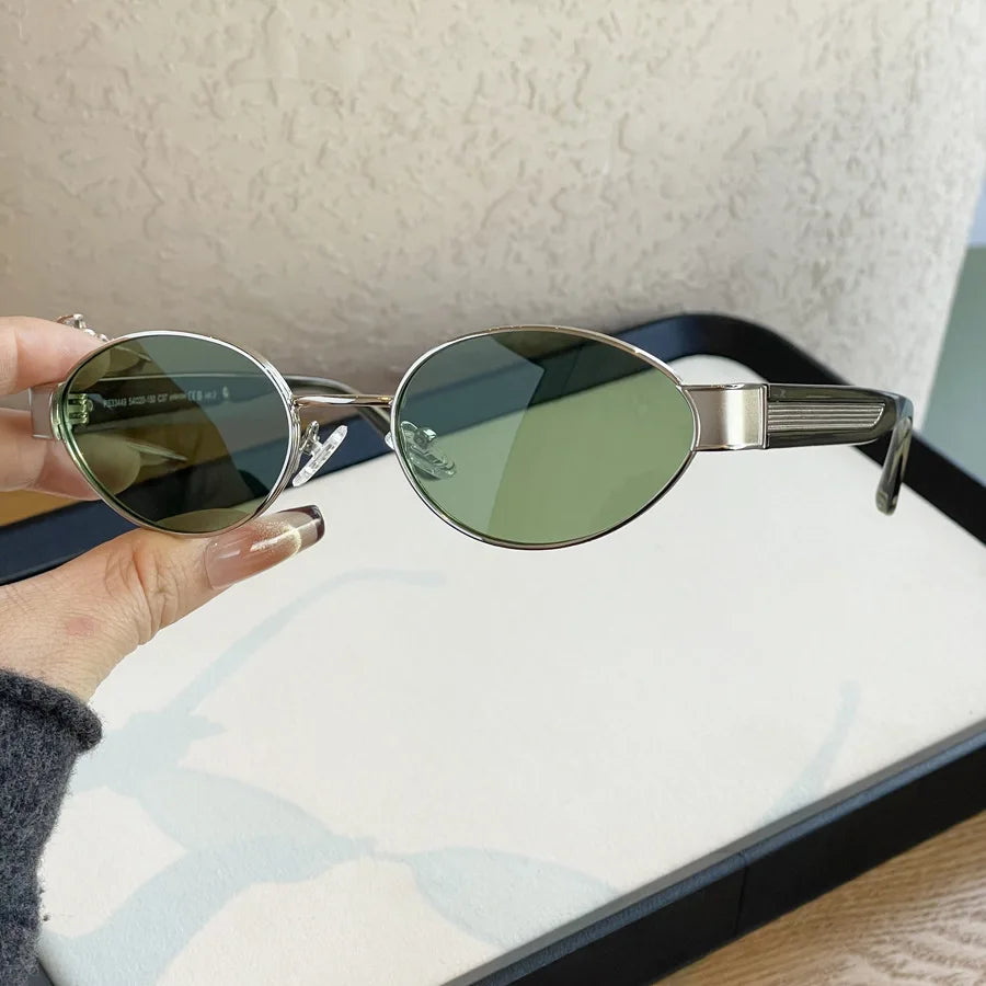 JNPCXI New Retro Oval Metal Rivets Women Luxury Sunglasses Fashion Punk Shades UV400 Trending Men Gradient Sun Glasses