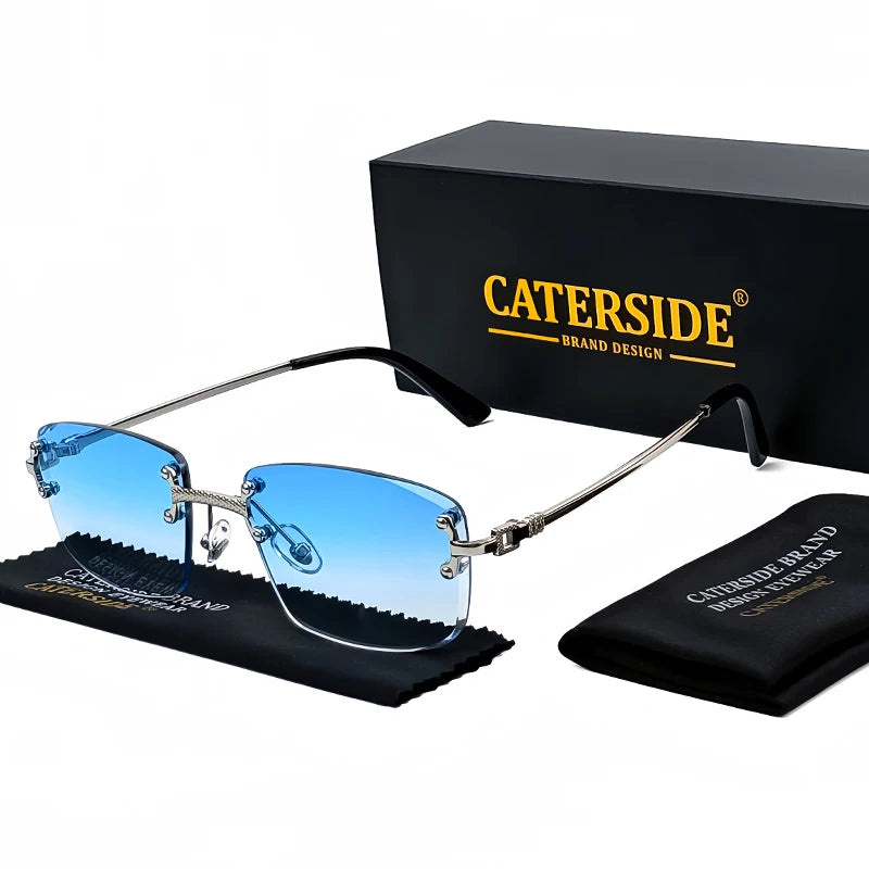 CATERSIDE Frameless Rectangle Sunglasses Women Luxury Designer Rimless Gradient Lens Metal Sun Glasses For Men Sports UV400