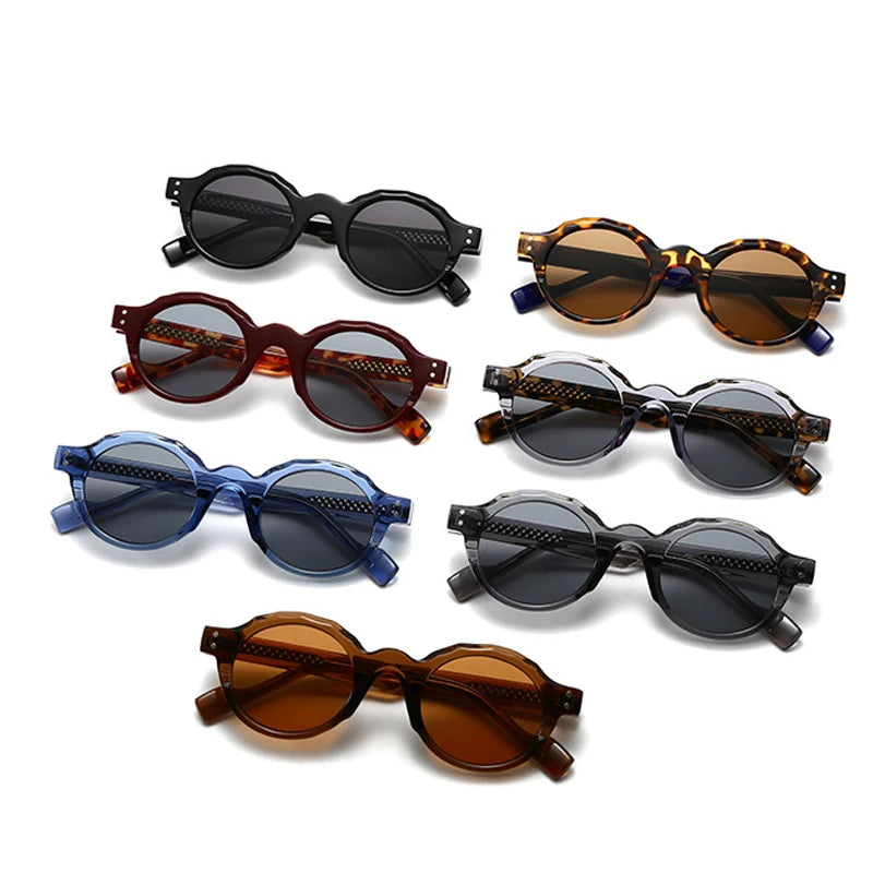 JNPCXI New Fashion Acetate Round Rivets Men Punk Sunglasses Wine Red Shades UV400 Retro Women Trending Sun Glasses