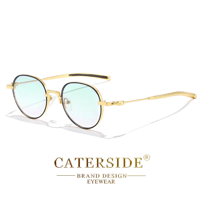 CATERSIDE Classic Retro Round Sunglasses Men's Small Frame Metal Luxury Brand Design Women's Sun Glasses Travel Party Punk Style