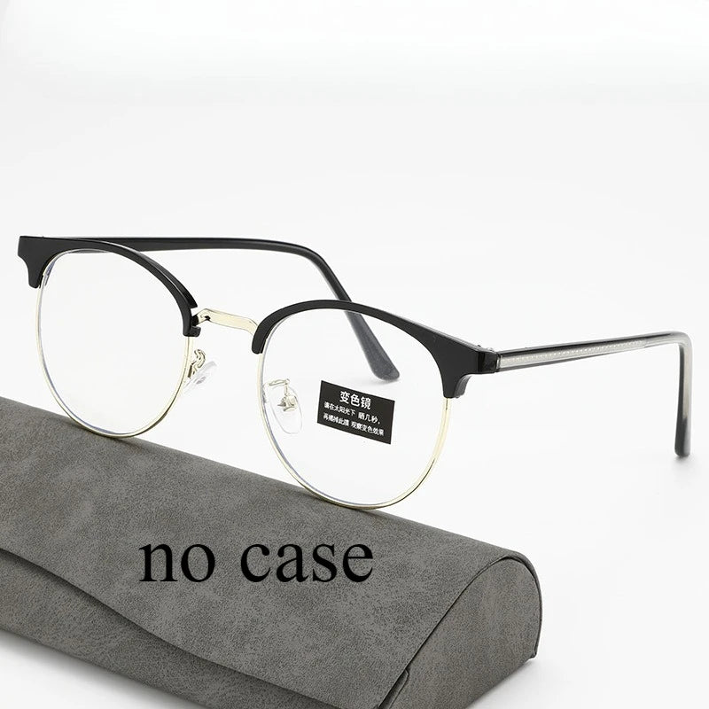 Retro and versatile anti blue light gray glasses, metal oval frame color changing glasses, eye protection glasses