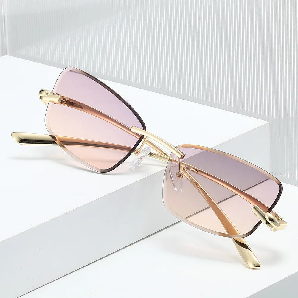 JNPCXI 2026 New Luxury Butterfly Sunglasses for Women Rimless Tint Lens Metal Shades Party Travel Decoration Uv400