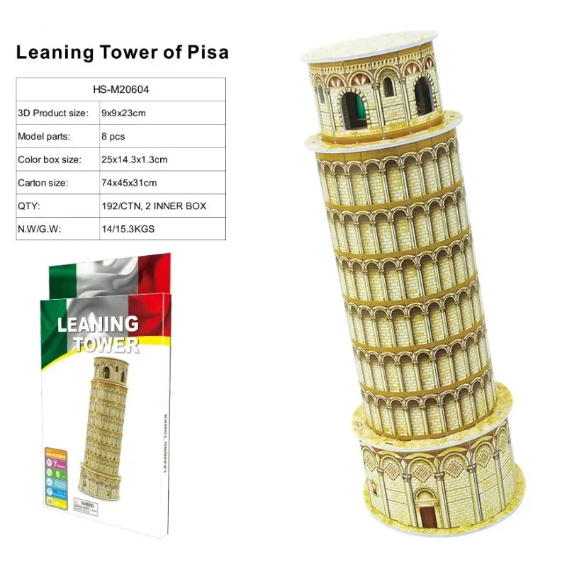3D World-famous Architectural Puzzle Big Ben Pisa Tower White House Kindergarden Toy Children Classroom Handmade Gifts Jigsaw