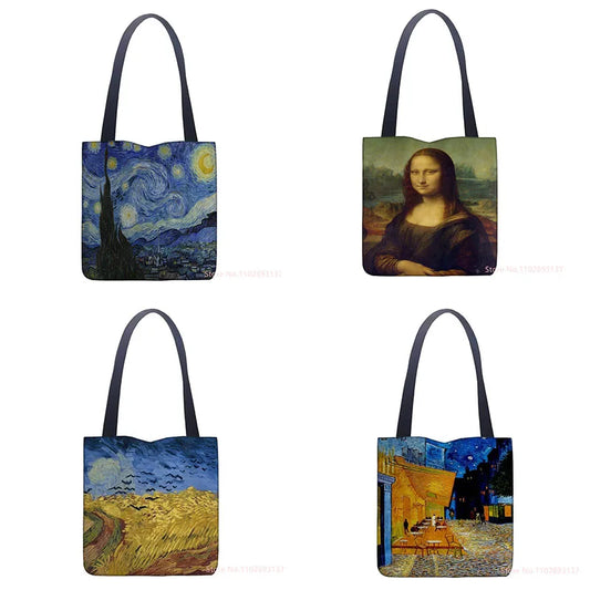 Van Gogh Oil Painting Tote Bag, Retro Art Fashion Travel Portable Women Shop Bag