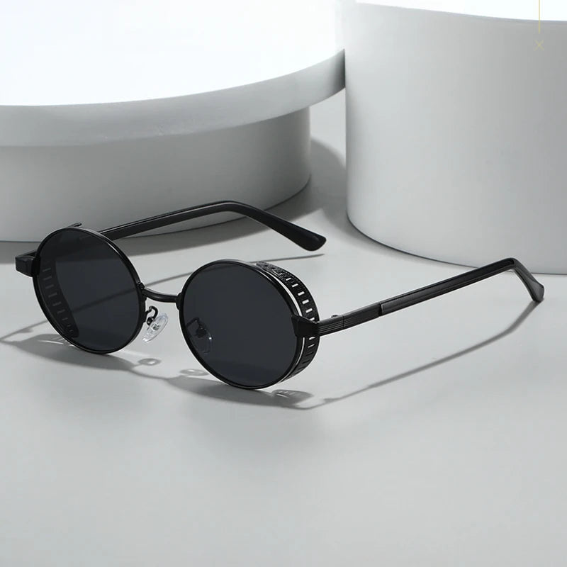 JNPCXI New Small Punk Metal Oval Sunglasses Women Fashion Gradient Shades UV400 Men Trending Punk Clear Lens Frame