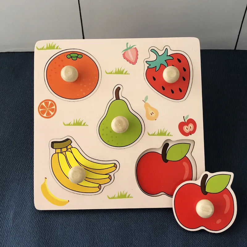 Fruit Style Hand-held Puzzle Board Children's Montessori Early Education Cognitive and Intellectual Toys Shape Matching Baby