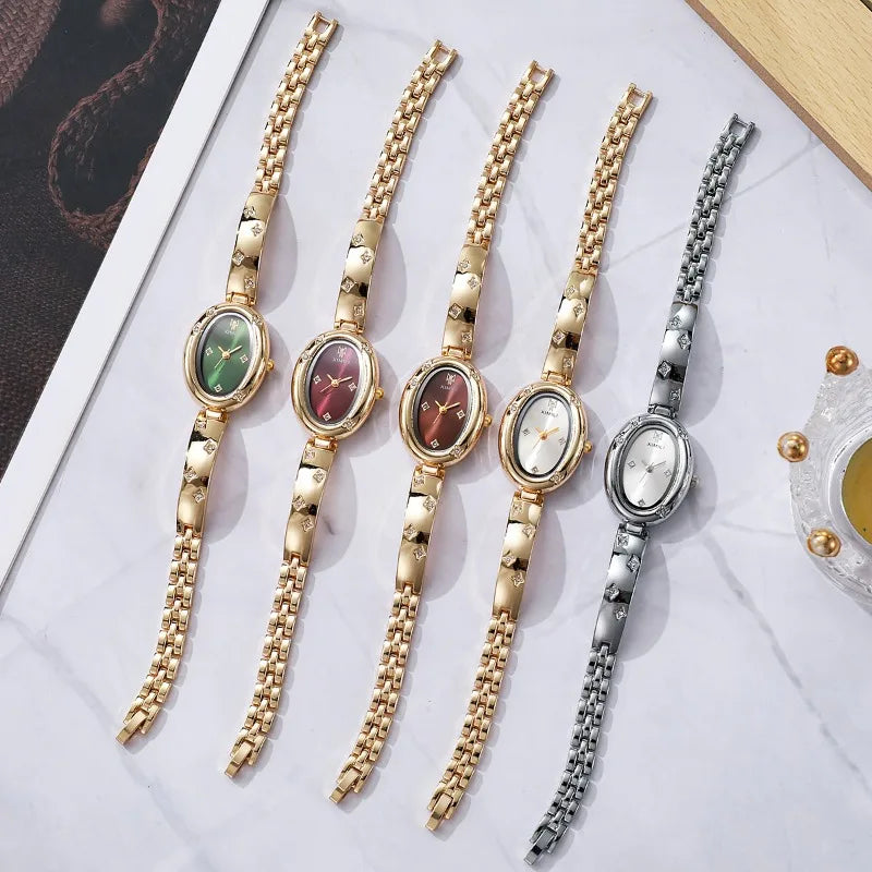Fashion Brand Ultra Thin Quartz Watch Gold Bracelet Women Watches Girls Orologio Clock Oval Dial Ladies Bangle Clock Reloj Mujer