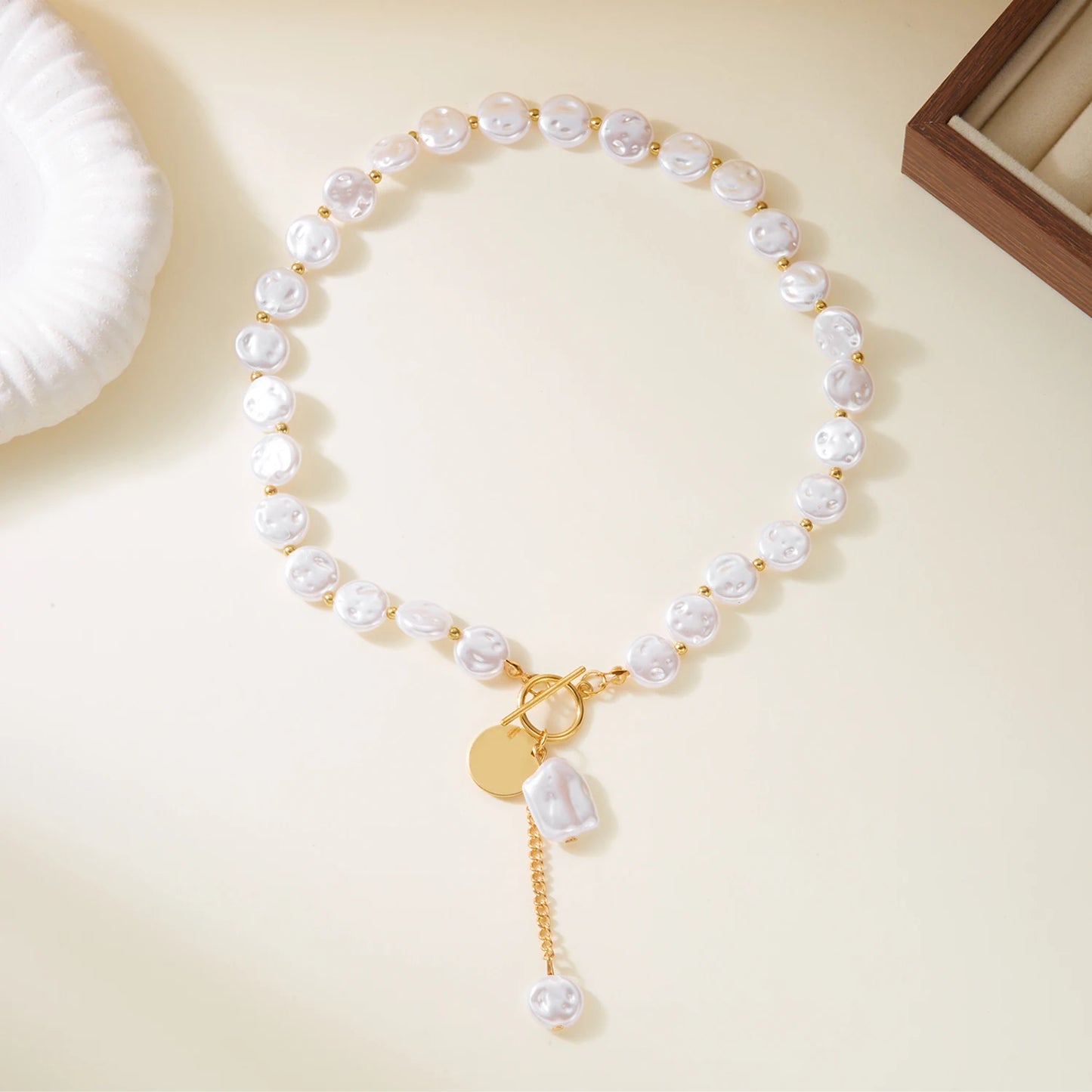 Vintage Baroque Imitation Pearl Tassel OT Buckle Choker Necklace for Women Party Wedding Bridal Neck Chain Accessories Jewelry