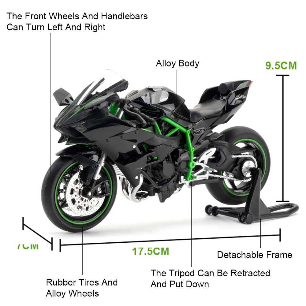 1:12 KAWASAKI H2R ZX-10R Alloy Diecast Motorcycle Model Toy Car Simulation Metal Motorcycle Sound Light Collection Kid Toys Gift