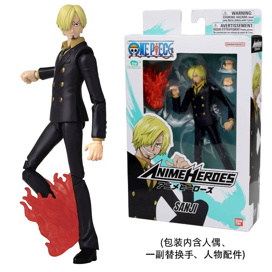 Special Offer16cm Genuine Bandai One Piece Anime Heros Series Action Figure Luffy Roronoa Zoro Sanji Collectible Joint Mobile Do