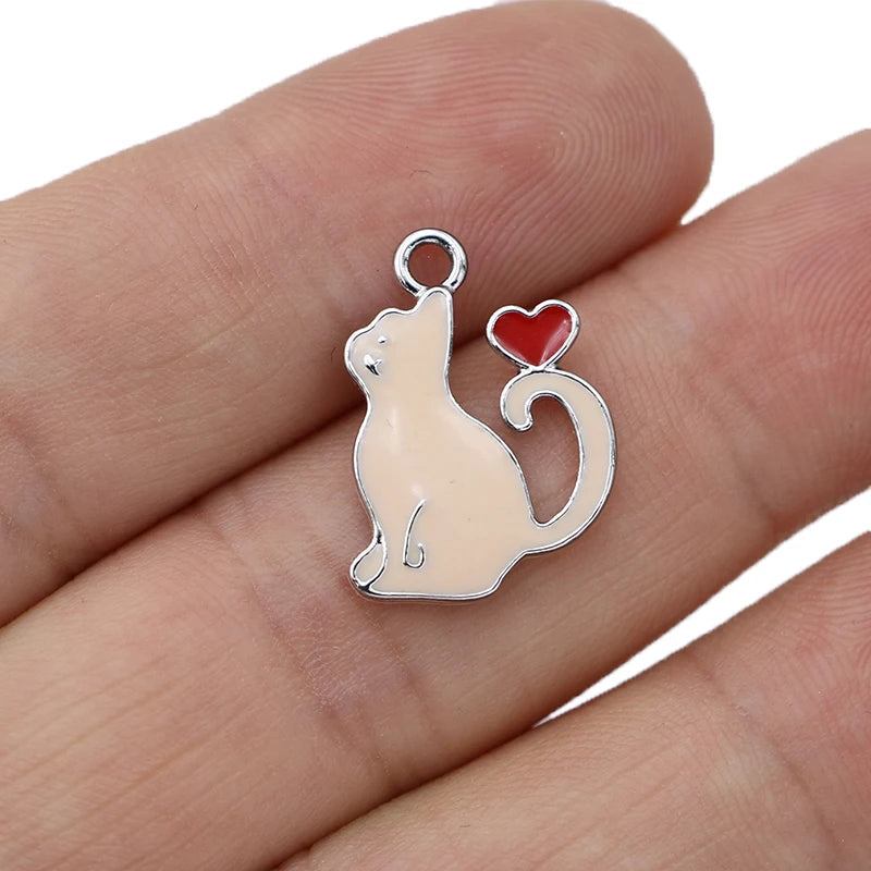 10Pcs Gold Plated Pink Enamel Cat Charms Pendant Jewelry Making Earrings Bracelet Necklace Accessories DIY Craft 20x16mm