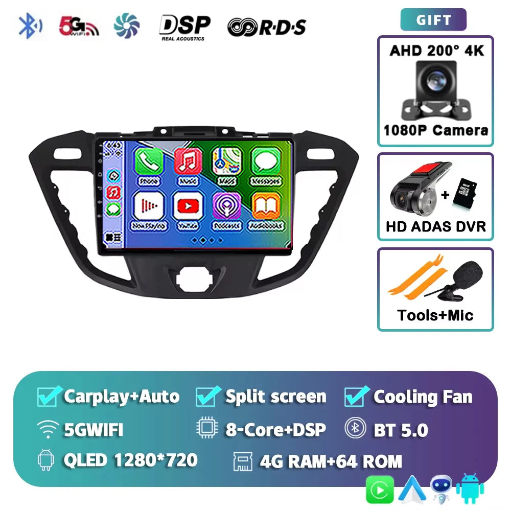 Android15 Carplay Auto WIFI+4G Car Radio For Ford Transit Custom 2013-2018 Multimedia GPS Video Player Stereo 2din Head Unit DSP
