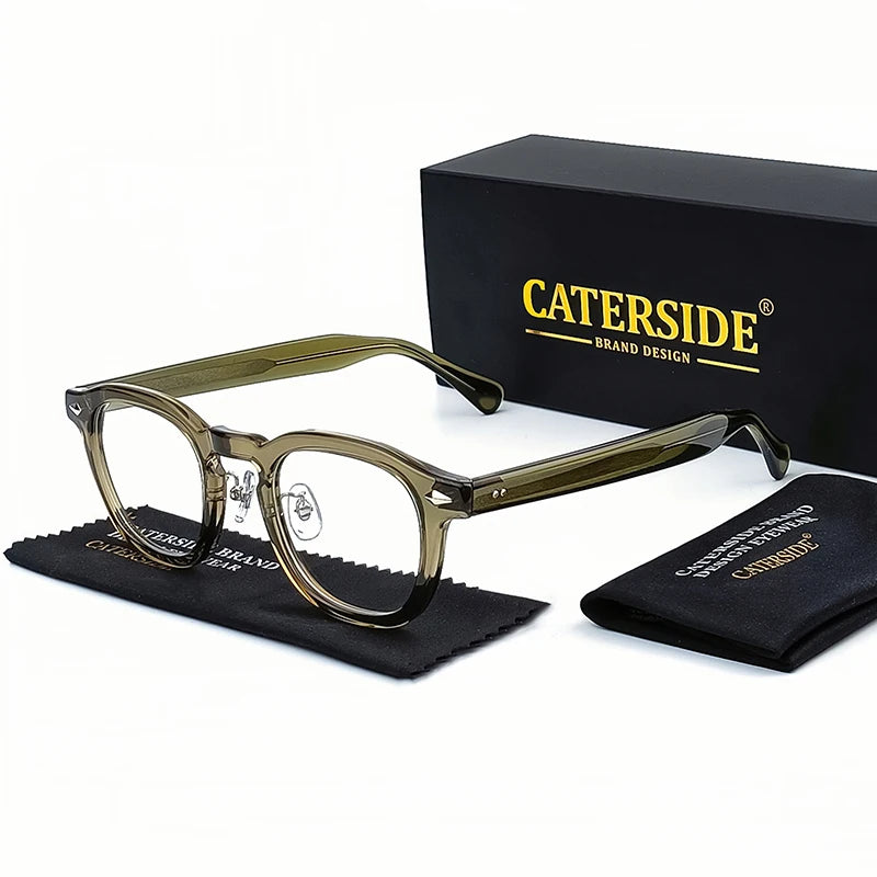 Caterside Retro Oval Eyeglass Transparent Lenses Men High Quality Flat Light  Women Glasses Gift Set Artistic