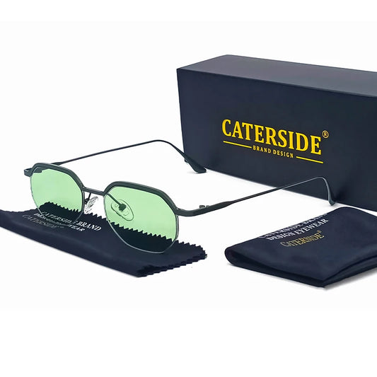 CATERSIDE Retro Small Sunglasses Men Polygonal Punk Half-Frame Sun Glasses for Women Business Travel Party Eyewear Summer Style