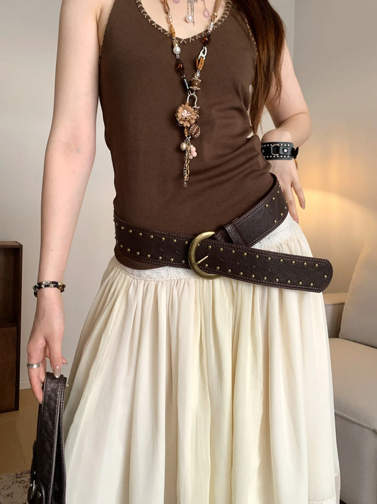 Retro American Western Style Rivet Belt Heavy-Duty Bohemian Belt For Women With Jeans For A Niche Personality