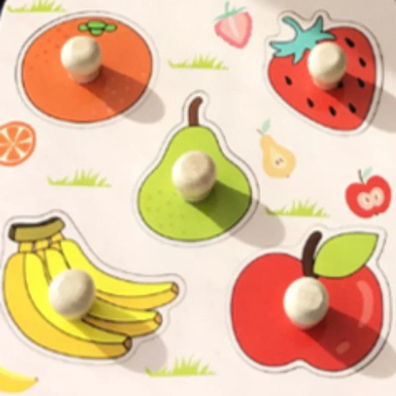 Fruit Style Hand-held Puzzle Board Children's Montessori Early Education Cognitive and Intellectual Toys Shape Matching Baby
