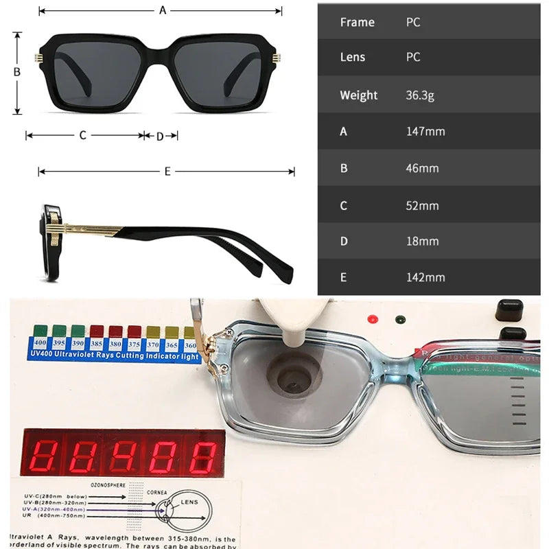 JNPCXI Retro Square Men Double Color Sunglasses Fashion Rivets Women Blue Gradient Shades UV400 Trending Punk Sun Glasses