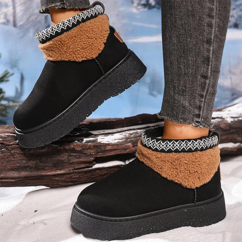 Black Platform Snow Boots for Women Winter Thicken Warm Plush Ankle Boots Woman Retro Faux Suede Non Slip Cotton Shoes Lady