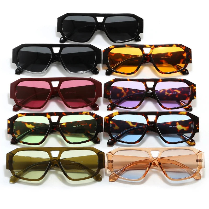 JNPCXI Fashion Double Bridges Polygon Square Women Sunglasses Green Green Shades UV400 Men Sun Glasses