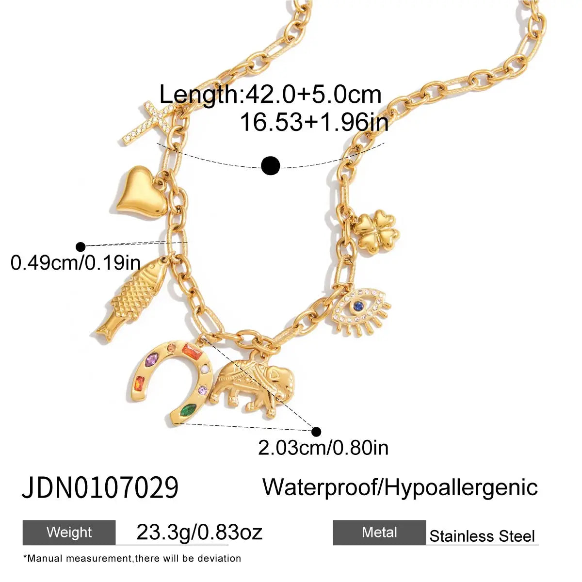 Uworld Fashion Trendy Stainless Steel Colorful Rhinestone Horseshoe Pendant Necklace Heart Shaped Fish Multi pendant Necklace Wo
