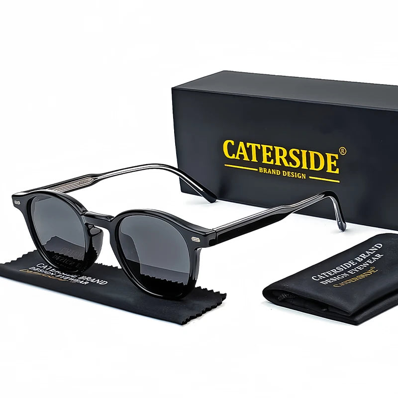 Caterside Polarized Round Sunglasses Men Punk TR Frame Core Insert Leg Retro Sun Glasses Women Set Driving Fishing Eyewear UV400