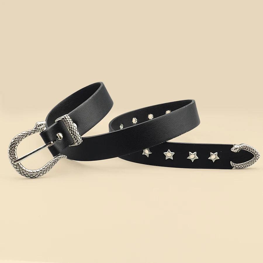 Black Snake Buckle Y2K Style Women's Belt, Star Hollow Leisure Belt, Daily Business Commuting Holiday Decoration