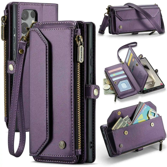 Purple Crossbody Samsung Galaxy S24 S23 Ultra S22 S21 S20 Case Wallet Card Hold