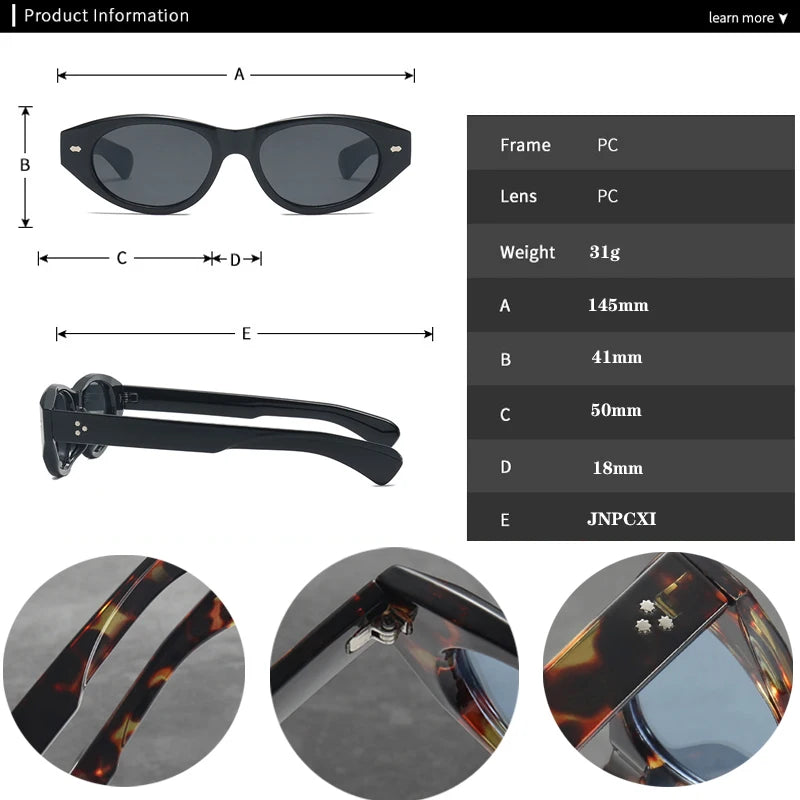 JNPCXI Vintage Cat Eye Sunglasses Women Fashion Leopard Blue Gradient Shades UV400 Men Trending Rivets Punk Sun Glasses