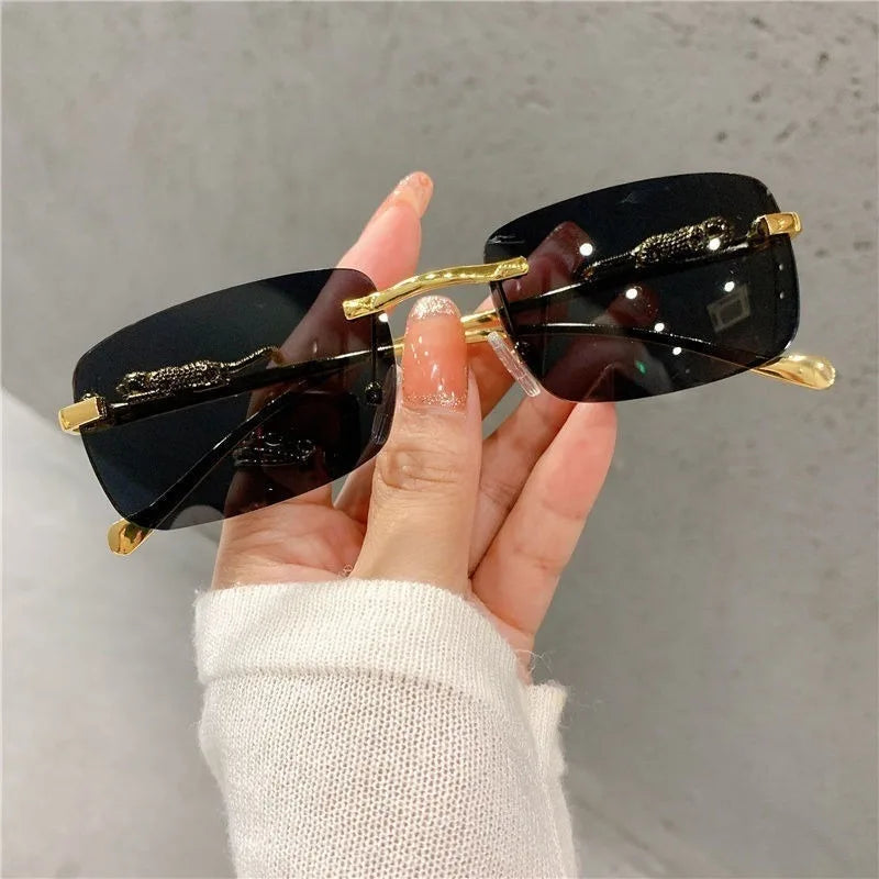 Retro Korean Sunglasses Seaside Cheetah Decorative Frameless Glasses Anti UV400 Gradient Cut Lens Elegant