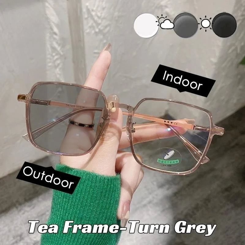 Anti Blue Light Farsighted Eyeglasses Translucent Discolored Reading Eyewear Graded Photochromic Reading Glasses 0-+400