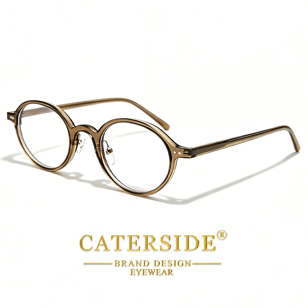 CATERSIDE Fashion Women's Flat Lens Tr-90 Oval Shaped Eyeglass Frame Acetate Temple Men's Ultra Light Decorative Eyeglass Frame