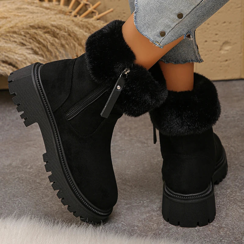 Fluffy Fleece Lined Platform Ankle Boots Women Plus Size 42 Faux Fur Snow Boots Woman Comfy Thick Sole Flock Winter Botas Mujer