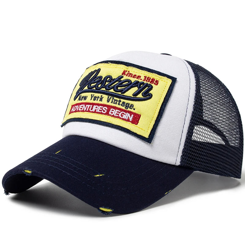 Baseball Cap Men Mesh Embroidered Letter Trucker Hat Snapback Women Casual Caps Vintage Sun Hats For Summer Outdoor Daily Wear