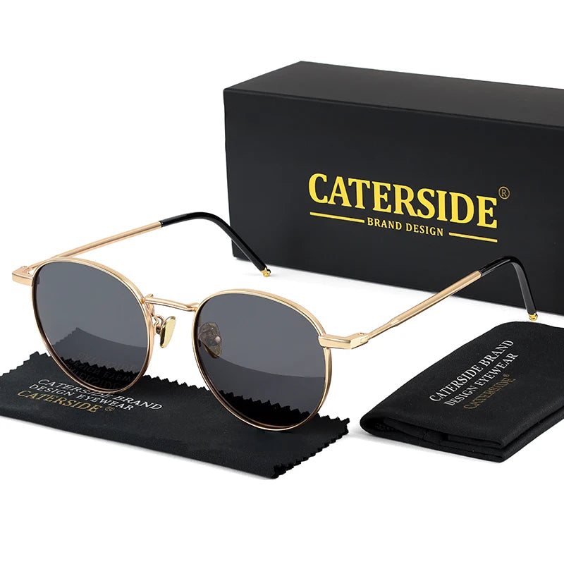 CATERSIDE New Retro Round Polarized Sunglasses Men Metal Small Frame Punk Sun Glasses Women Fashion Party Outdoor Driving UV400