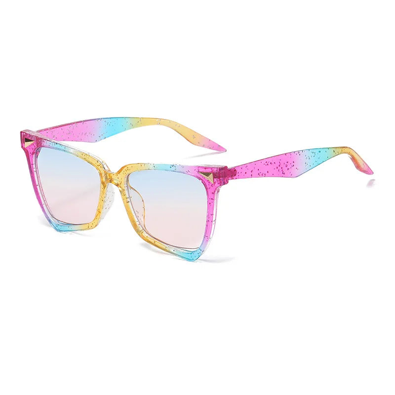 JNPCXI Rainbow Cat Eye Vintage Women Sunglasses Brand Black Round Cool Men Pilot Sun Glasses